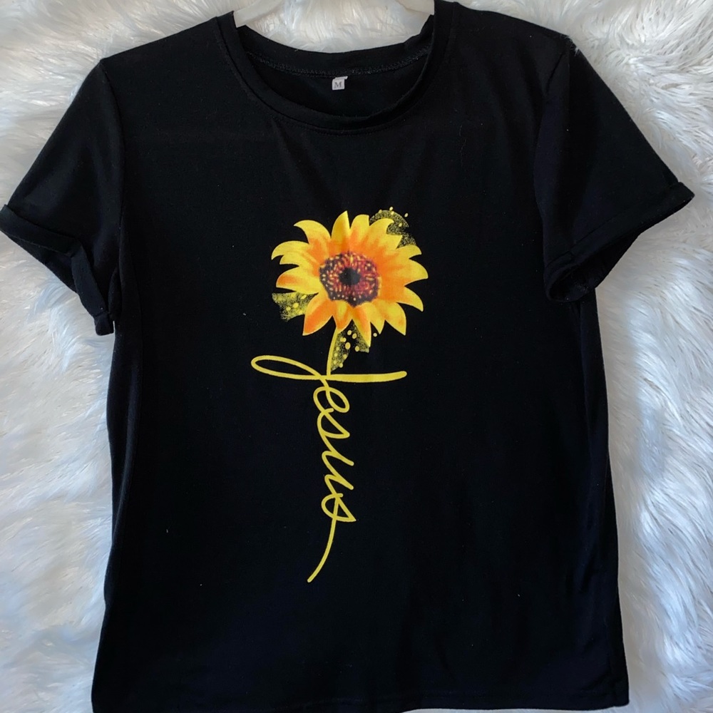Black sunflower “jesus” top